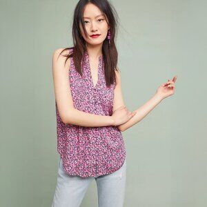 Anthropologie Maeve Petunia Pintucked Tank in Green Motif - sz XL